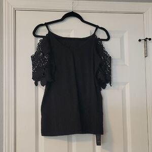 Elegant Black Lace Shoulder Blouse
